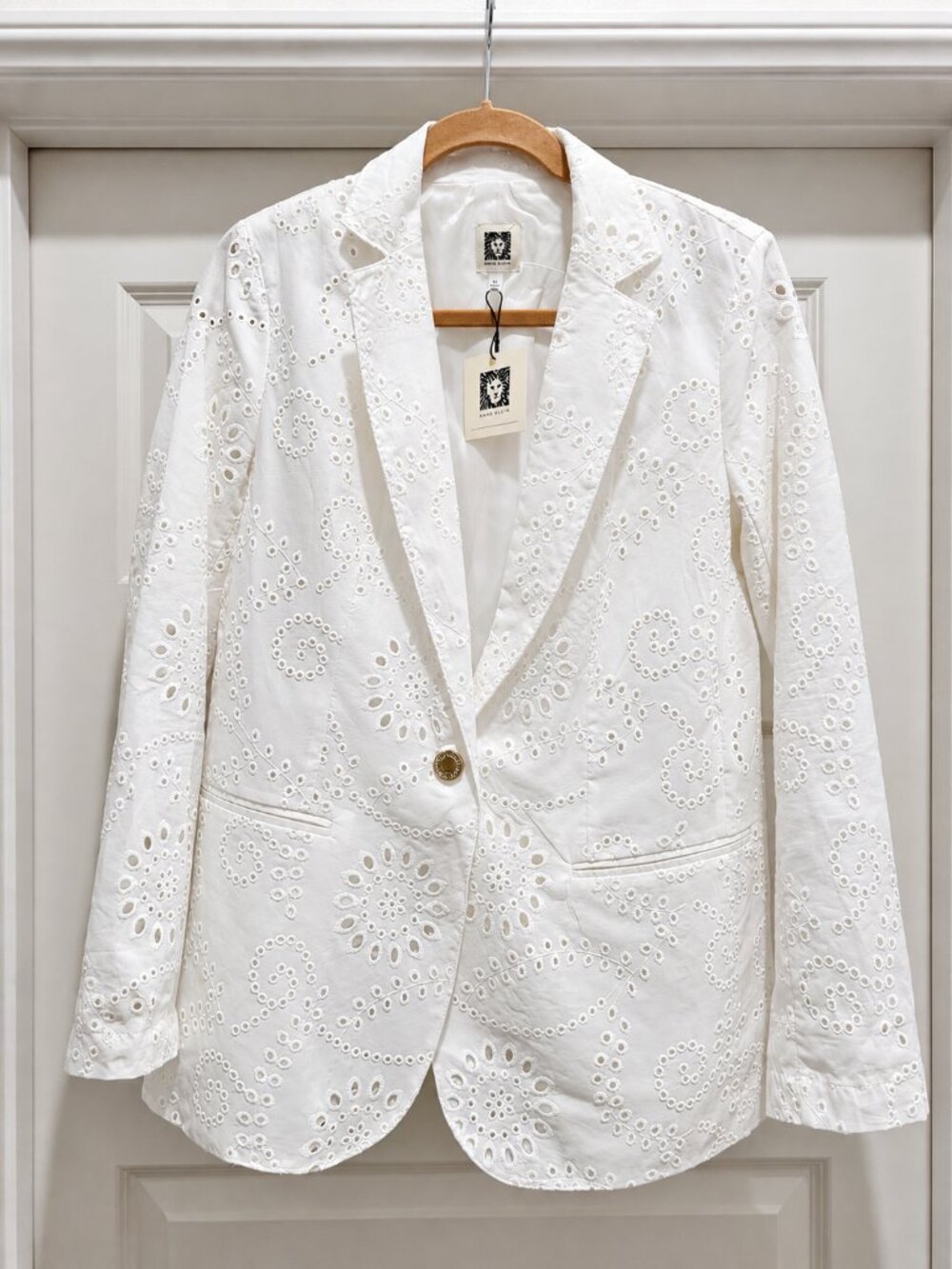NWT Anne Klein White Eyelet Embroidered One-Button Blazer Size Medium